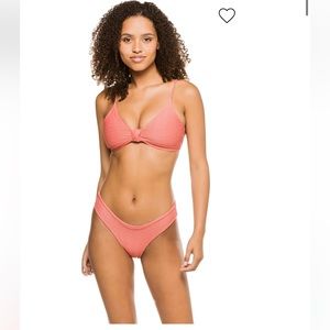 Malai Knotted Bralette Bikini Top and Textured Hipster Bikini Bottom Set Large